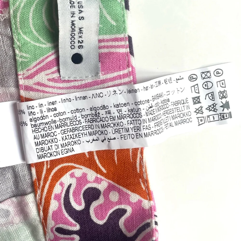 Zara Floral Print Linen Cotton Flare High Waist Trouser pants long tall